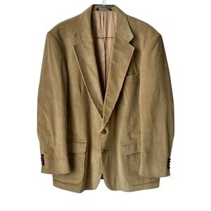 LAND’S END Corduroy Blazer Men's Tan 46L Elbow Patches Classic Old Money Preppy